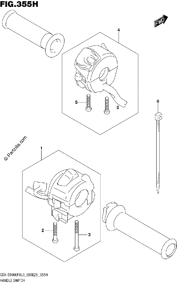 Diagrama de 355H HANDLE SWITCH GSX S1000FZAL9 E28