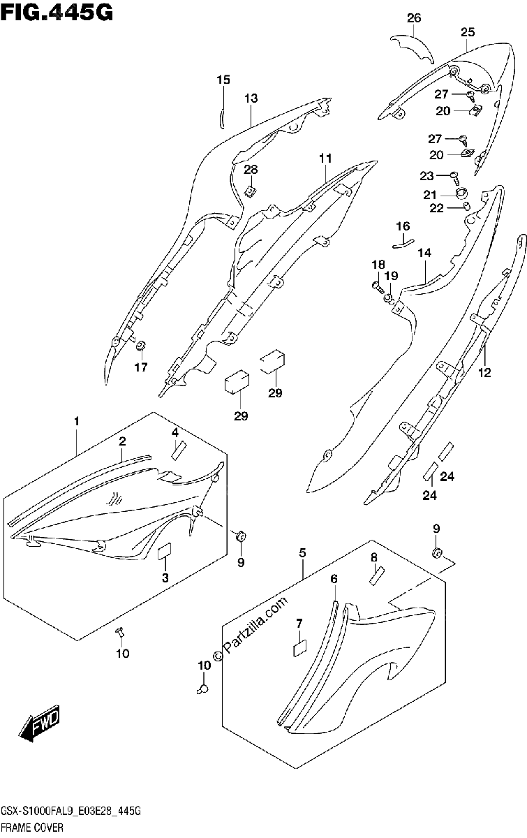 Diagrama de 445G FRAME COVER GSX S1000FZAL9 E03