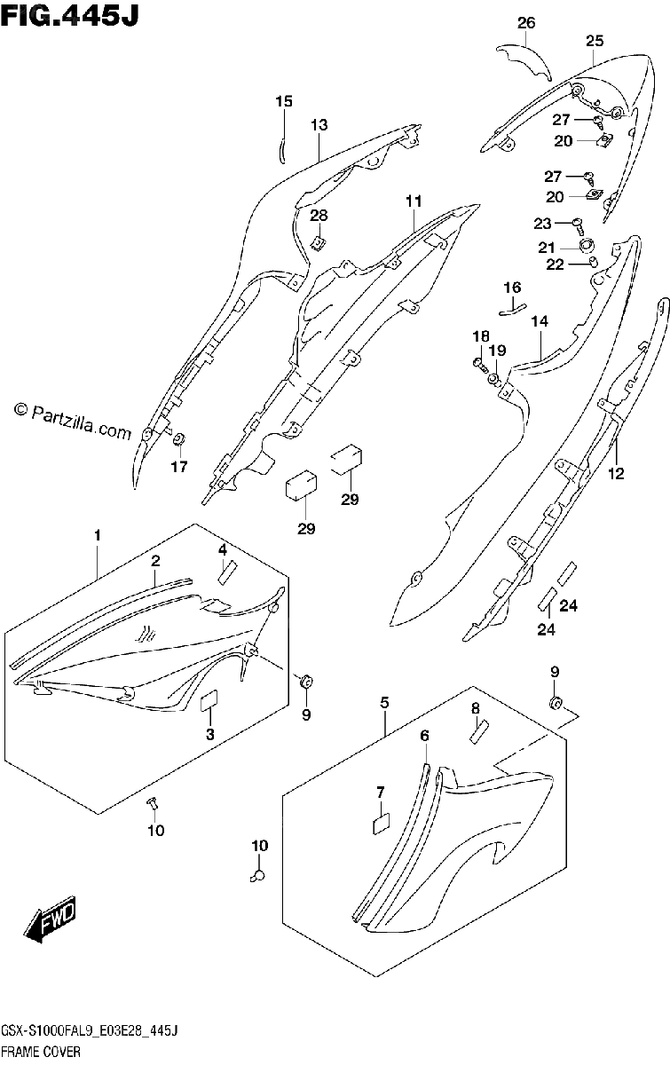 Diagrama de 445J FRAME COVER GSX S1000FZAL9 E33
