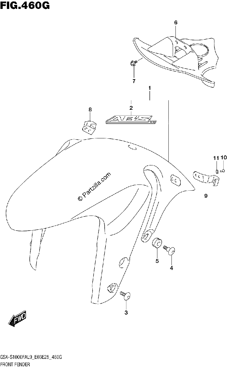 Diagrama de 460G FRONT FENDER GSX S1000FZAL9 E03