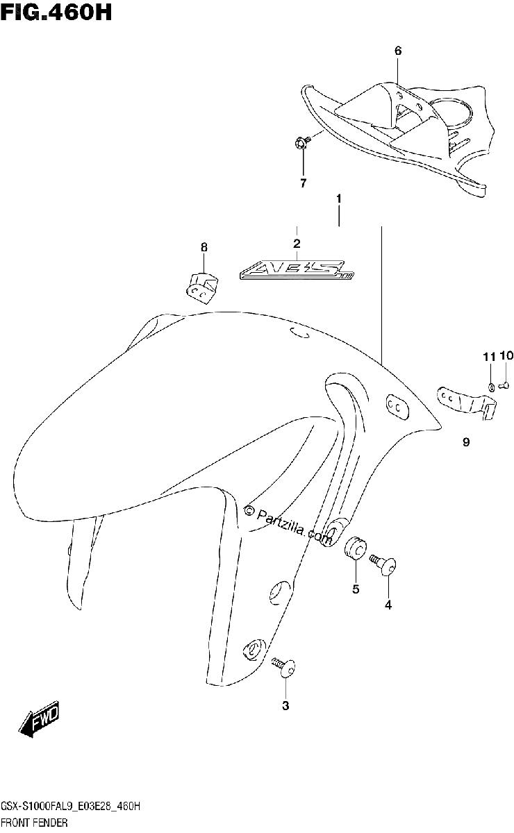 Diagrama de 460H FRONT FENDER GSX S1000FZAL9 E28