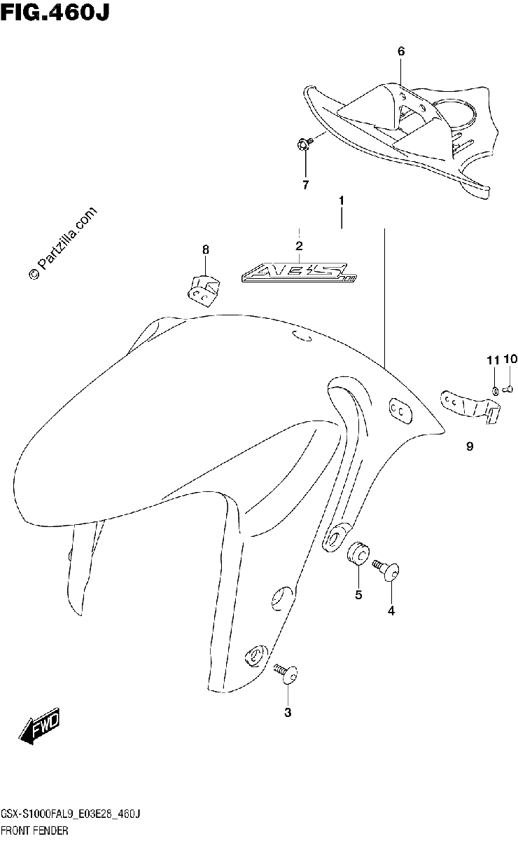 Diagrama de 460J FRONT FENDER GSX S1000FZAL9 E33