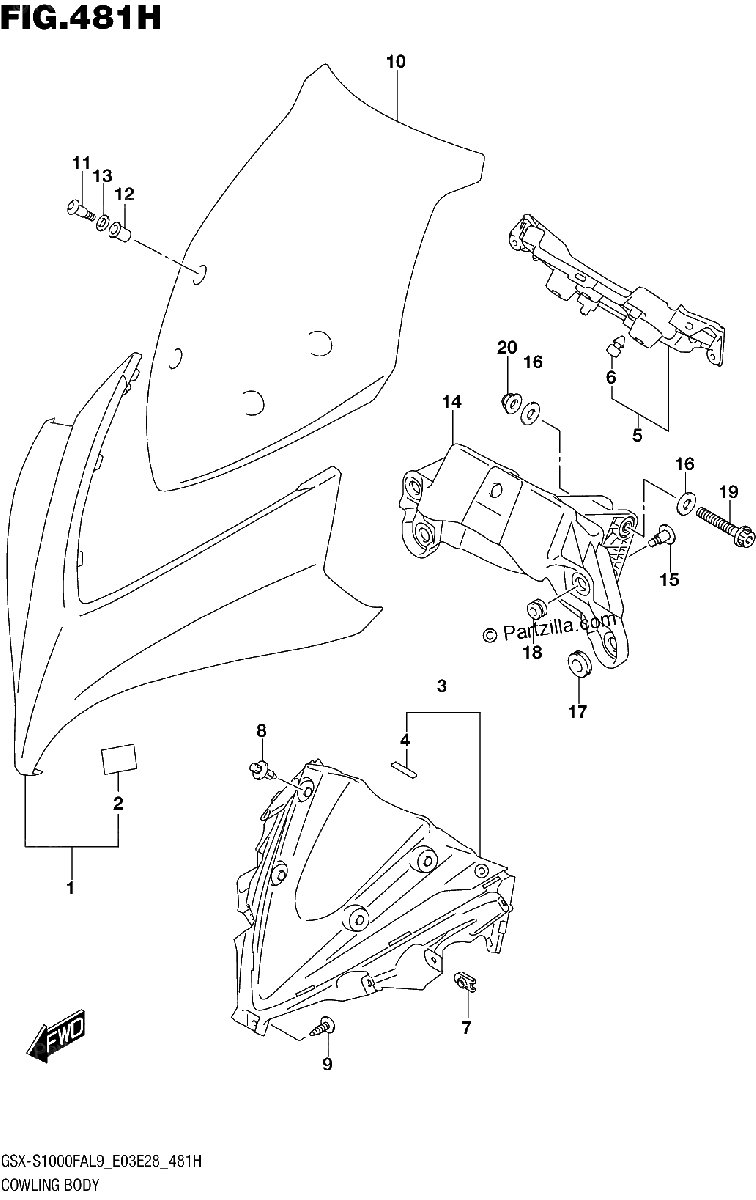 Diagrama de 481H COWLING BODY GSX S1000FZAL9 E28
