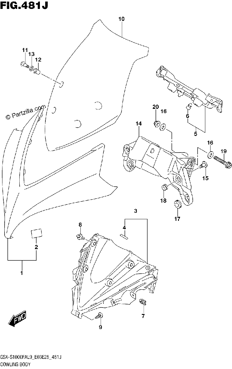 Diagrama de 481J COWLING BODY GSX S1000FZAL9 E33