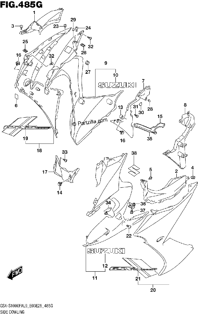 Diagrama de 485G SIDE COWLING GSX S1000FZAL9 E03