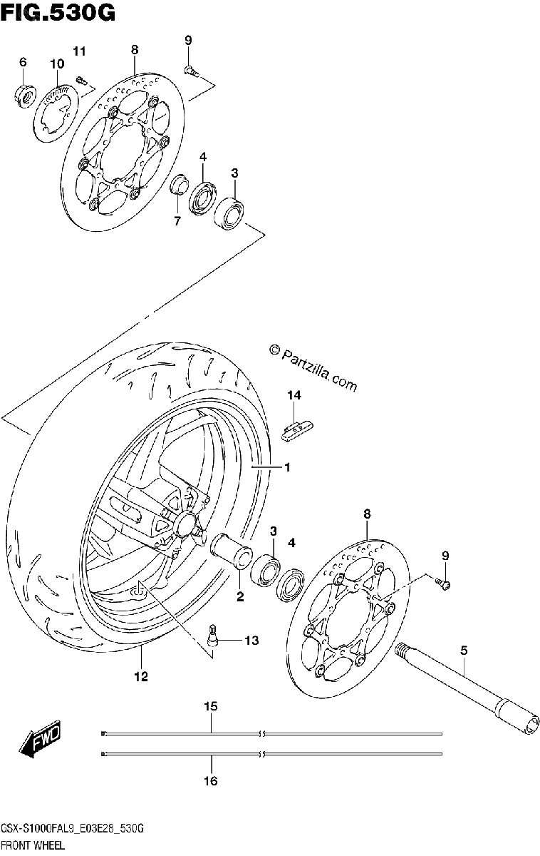 Diagrama de 530G FRONT WHEEL GSX S1000FZAL9 E03
