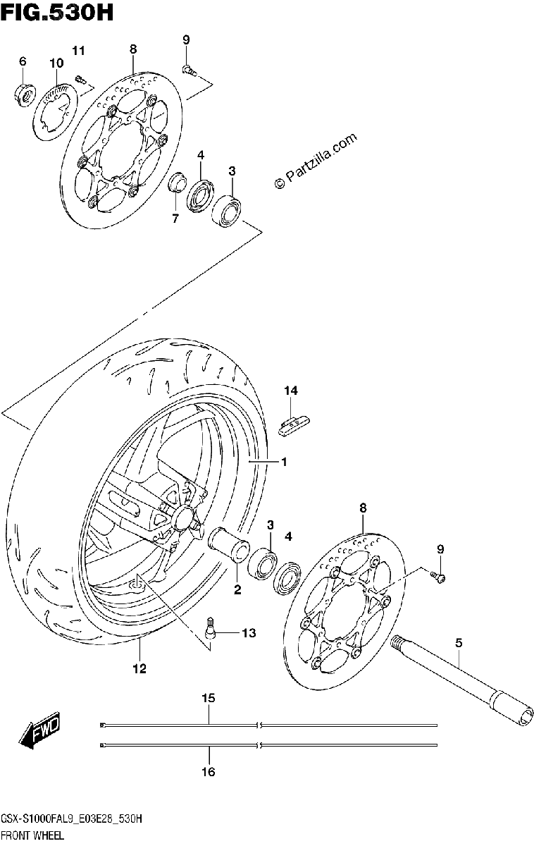 Diagrama de 530H FRONT WHEEL GSX S1000FZAL9 E28