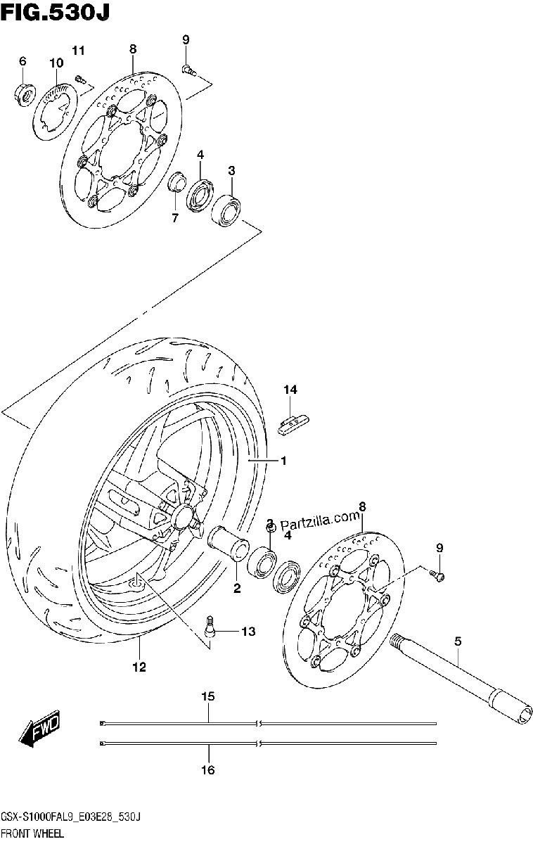 Diagrama de 530J FRONT WHEEL GSX S1000FZAL9 E33