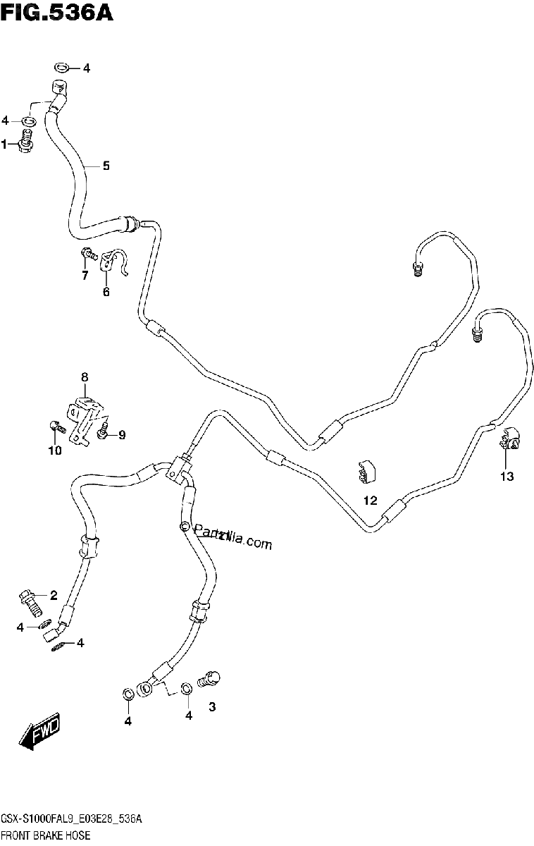 Diagrama de 536A FRONT BRAKE HOSE