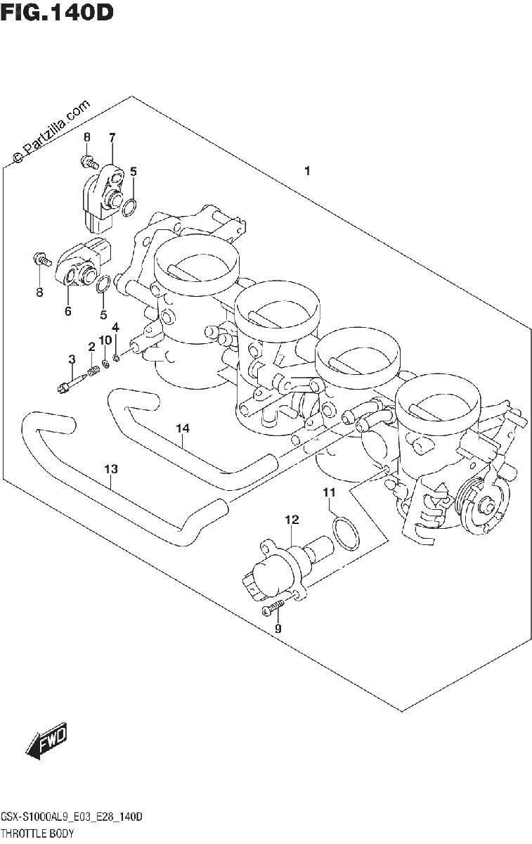 Diagrama de 140D THROTTLE BODY GSX S1000YAL9 E03