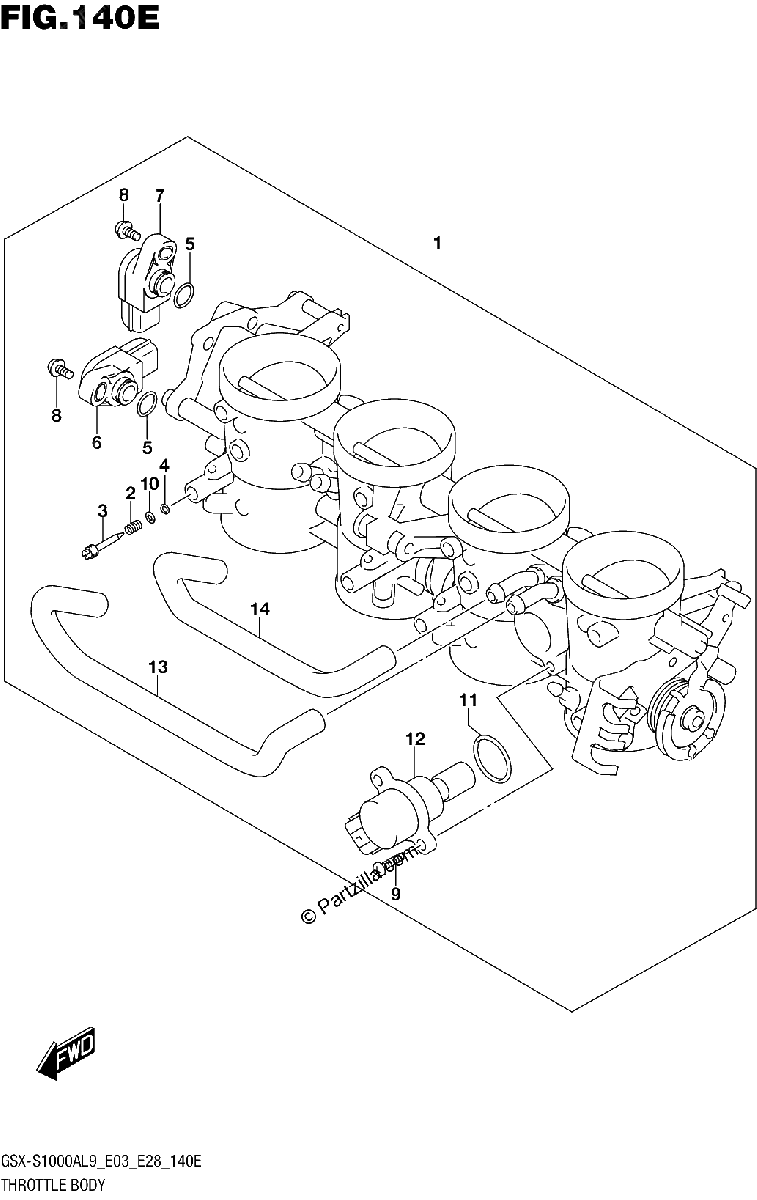 Diagrama de 140E THROTTLE BODY GSX S1000YAL9 E28