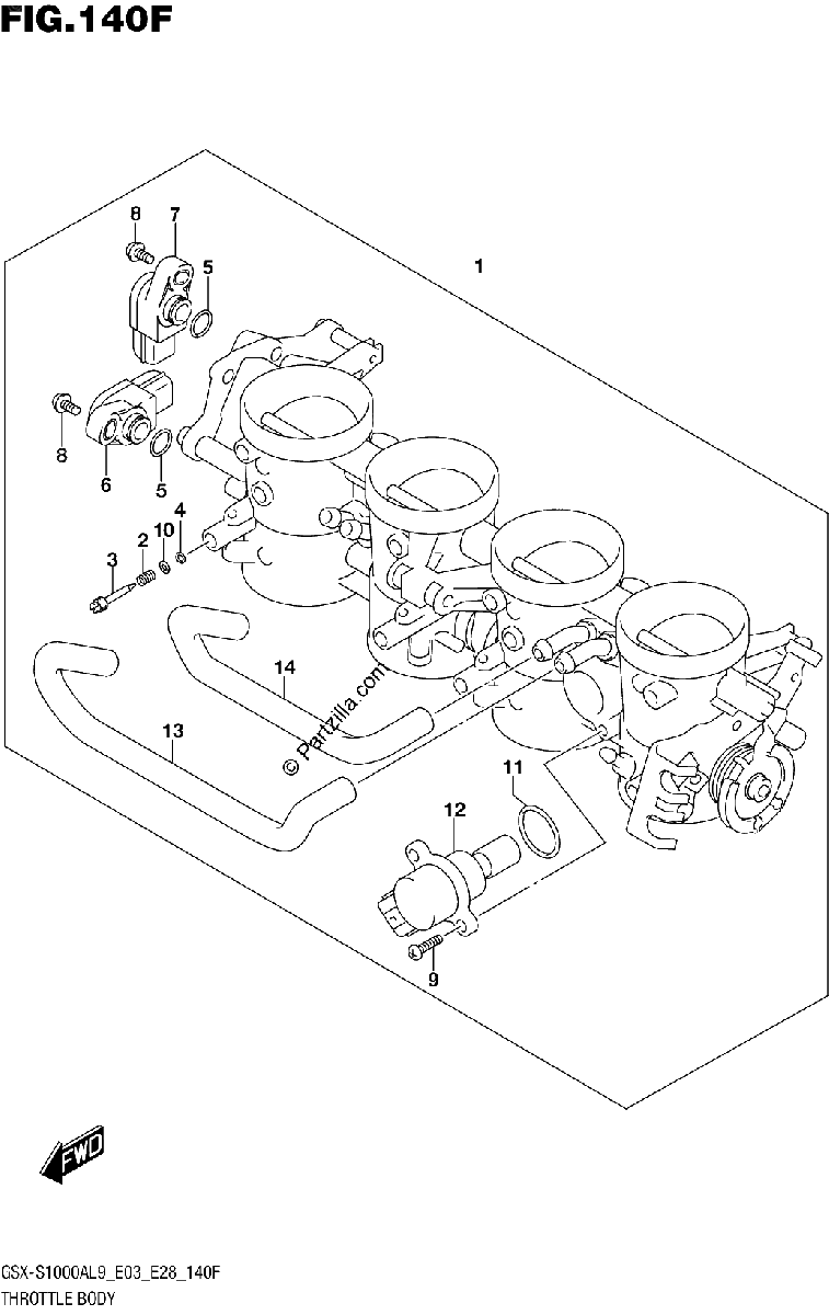 Diagrama de 140F THROTTLE BODY GSX S1000YAL9 E33