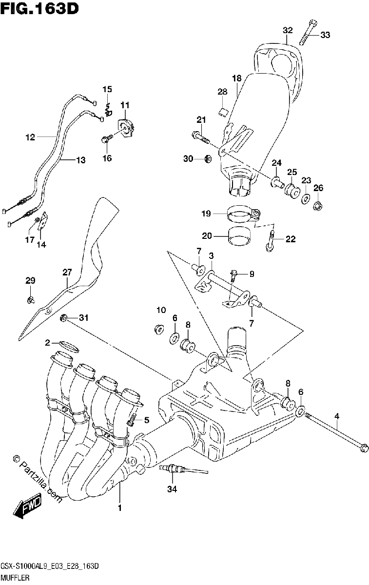 Diagrama de 163D MUFFLER GSX S1000YAL9 E03