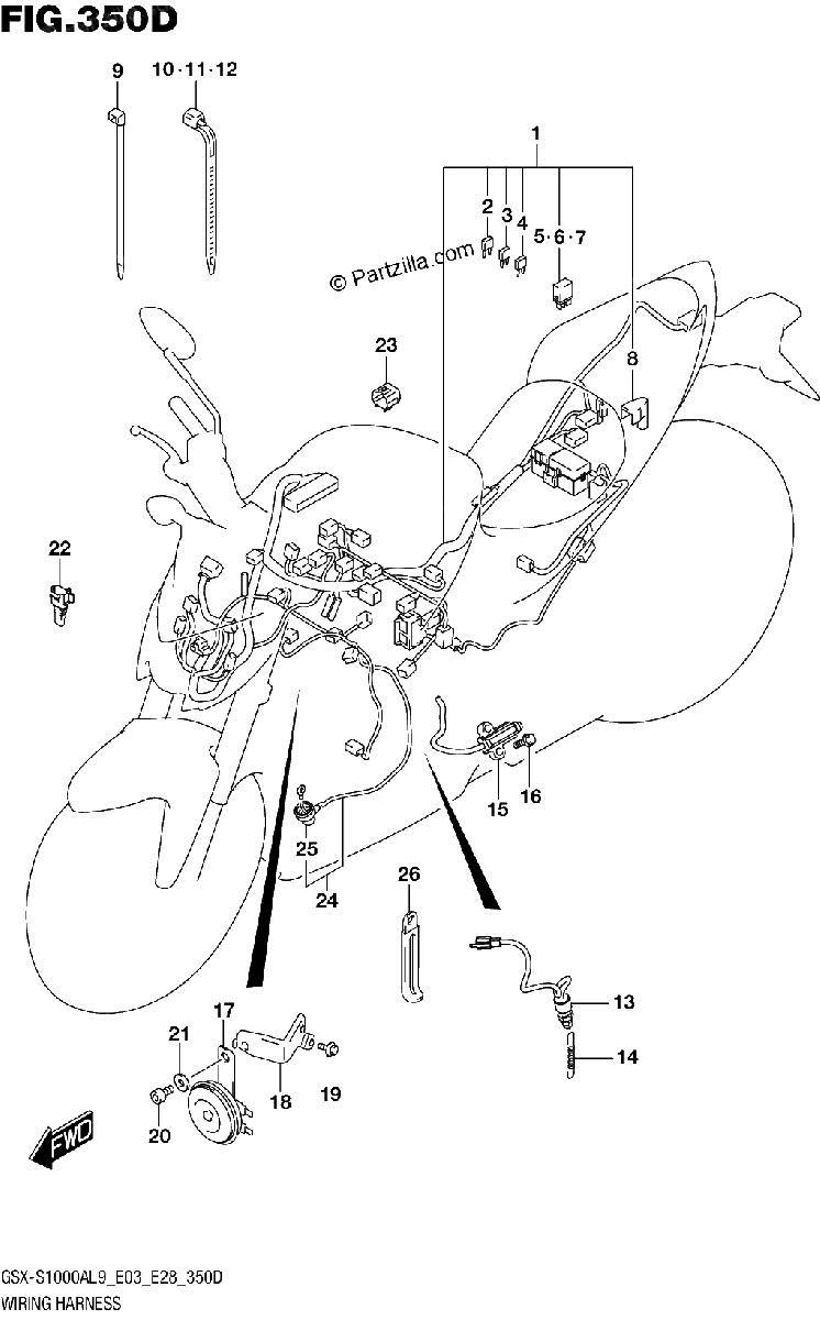 Diagrama de 350D WIRING HARNESS GSX S1000YAL9 E03