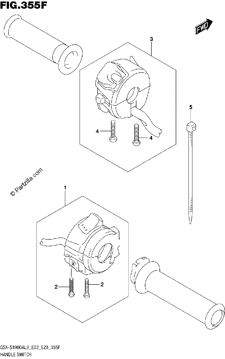 Diagrama de 355F HANDLE SWITCH GSX S1000YAL9 E33