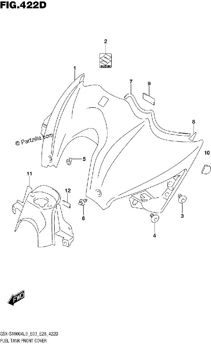 Diagrama de 422D FUEL TANK FRONT COVER GSX S1000YAL9 E03