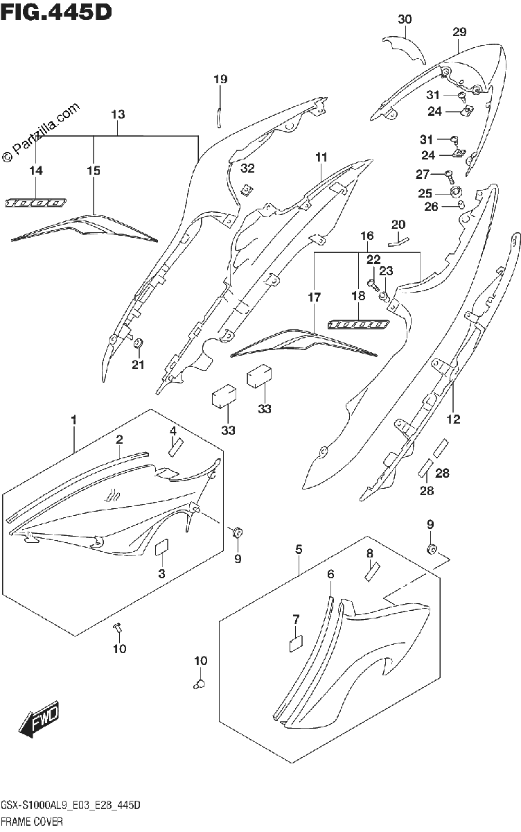 Diagrama de 445D FRAME COVER GSX S1000YAL9 E03