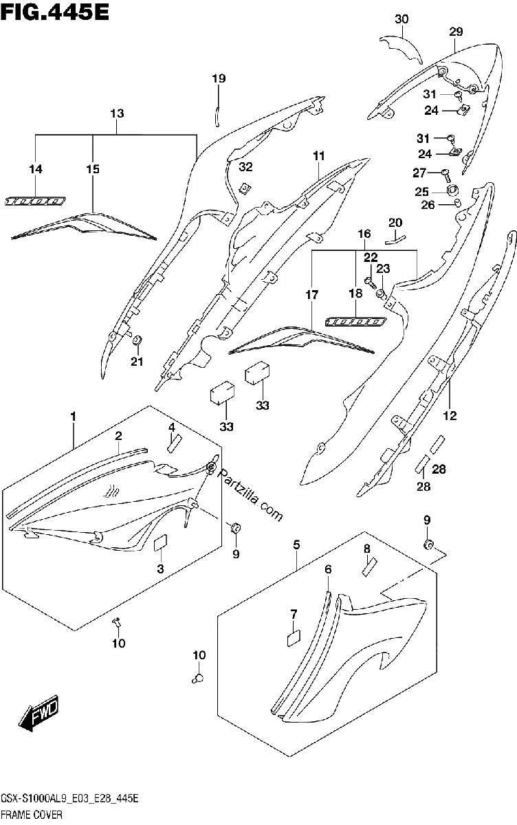Diagrama de 445E FRAME COVER GSX S1000YAL9 E28