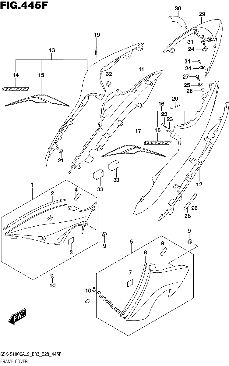 Diagrama de 445F FRAME COVER GSX S1000YAL9 E33