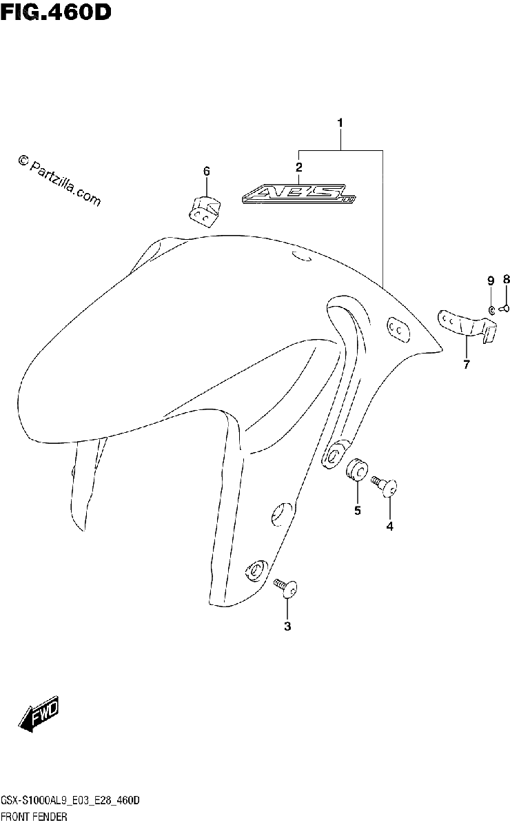 Diagrama de 460D FRONT FENDER GSX S1000YAL9 E03
