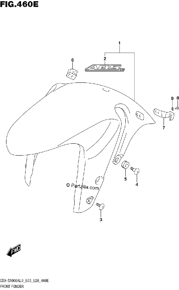 Diagrama de 460E FRONT FENDER GSX S1000YAL9 E28