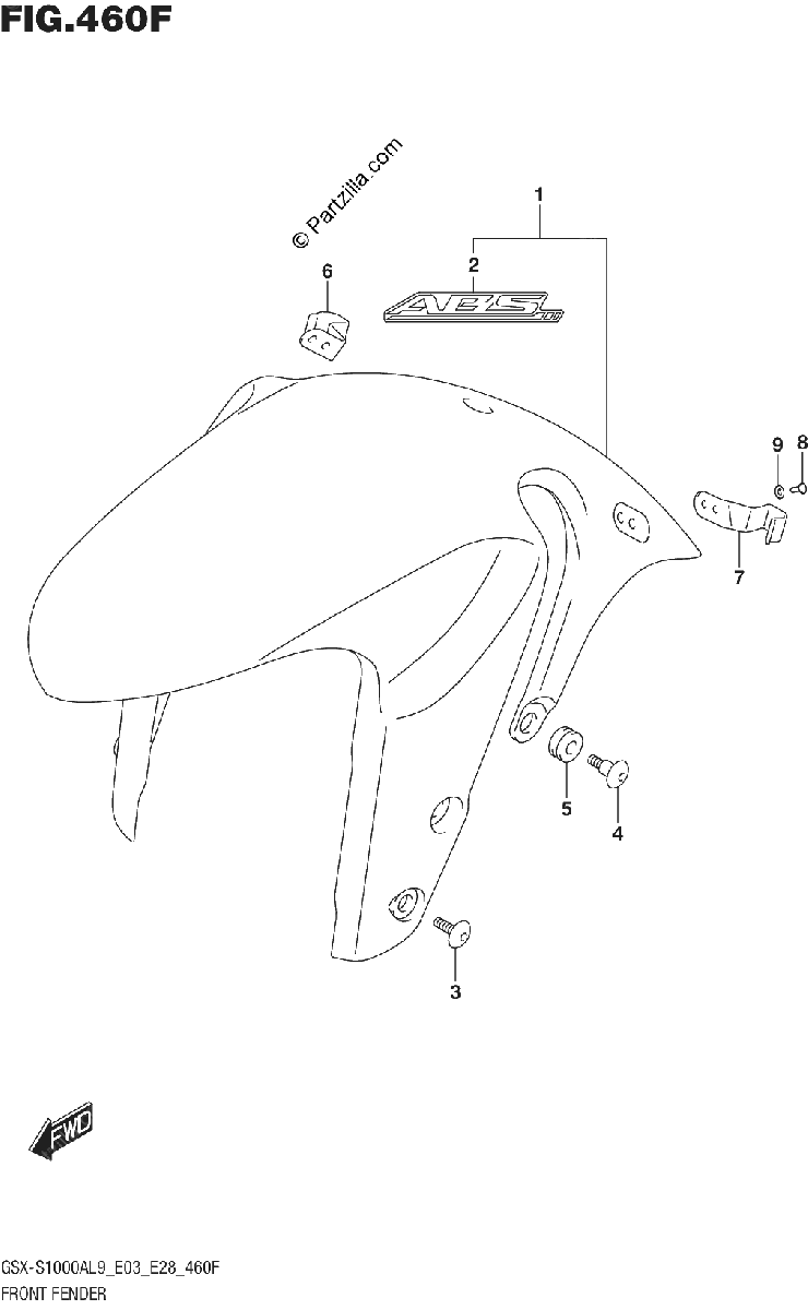 Diagrama de 460F FRONT FENDER GSX S1000YAL9 E33