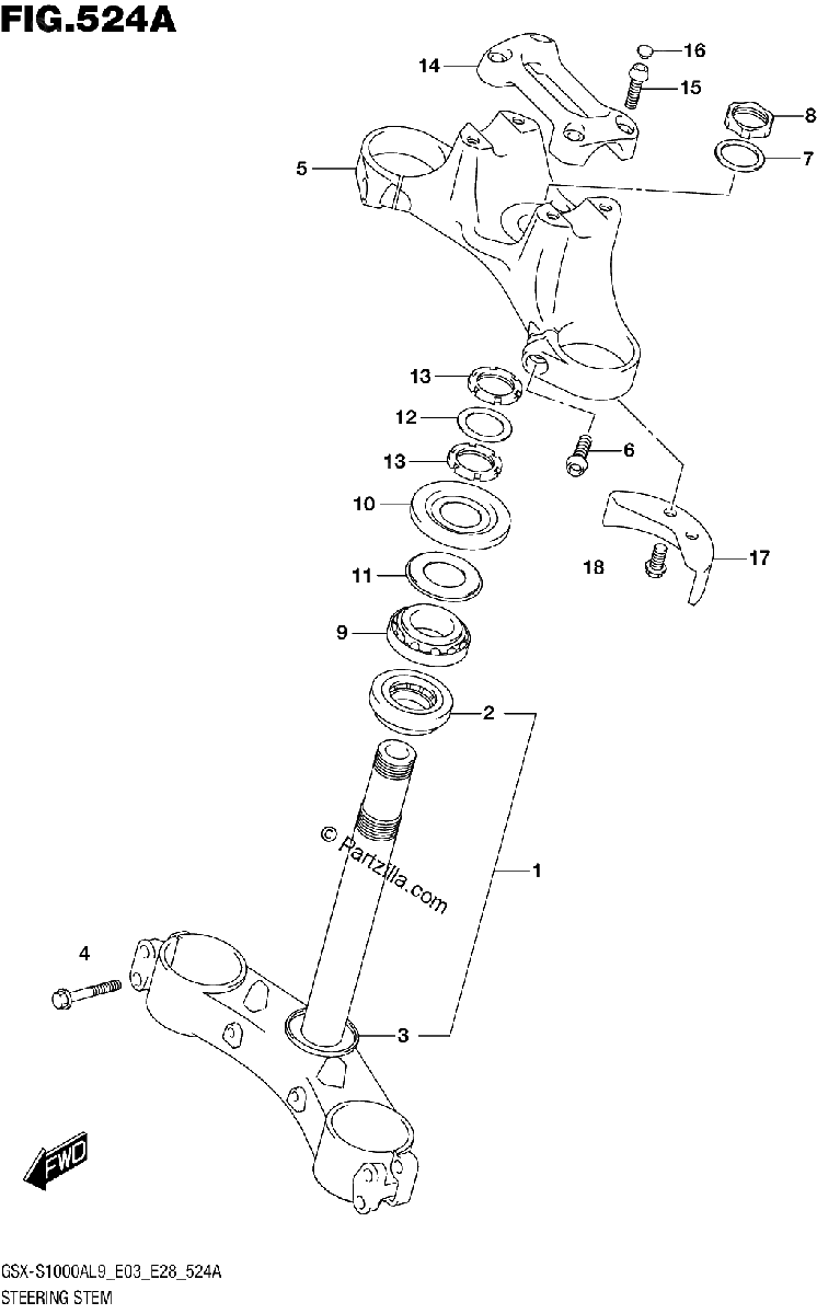 Diagrama de 524A STEERING STEM