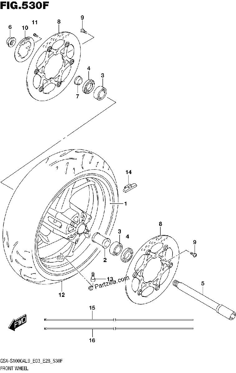 Diagrama de 530F FRONT WHEEL GSX S1000YAL9 E33