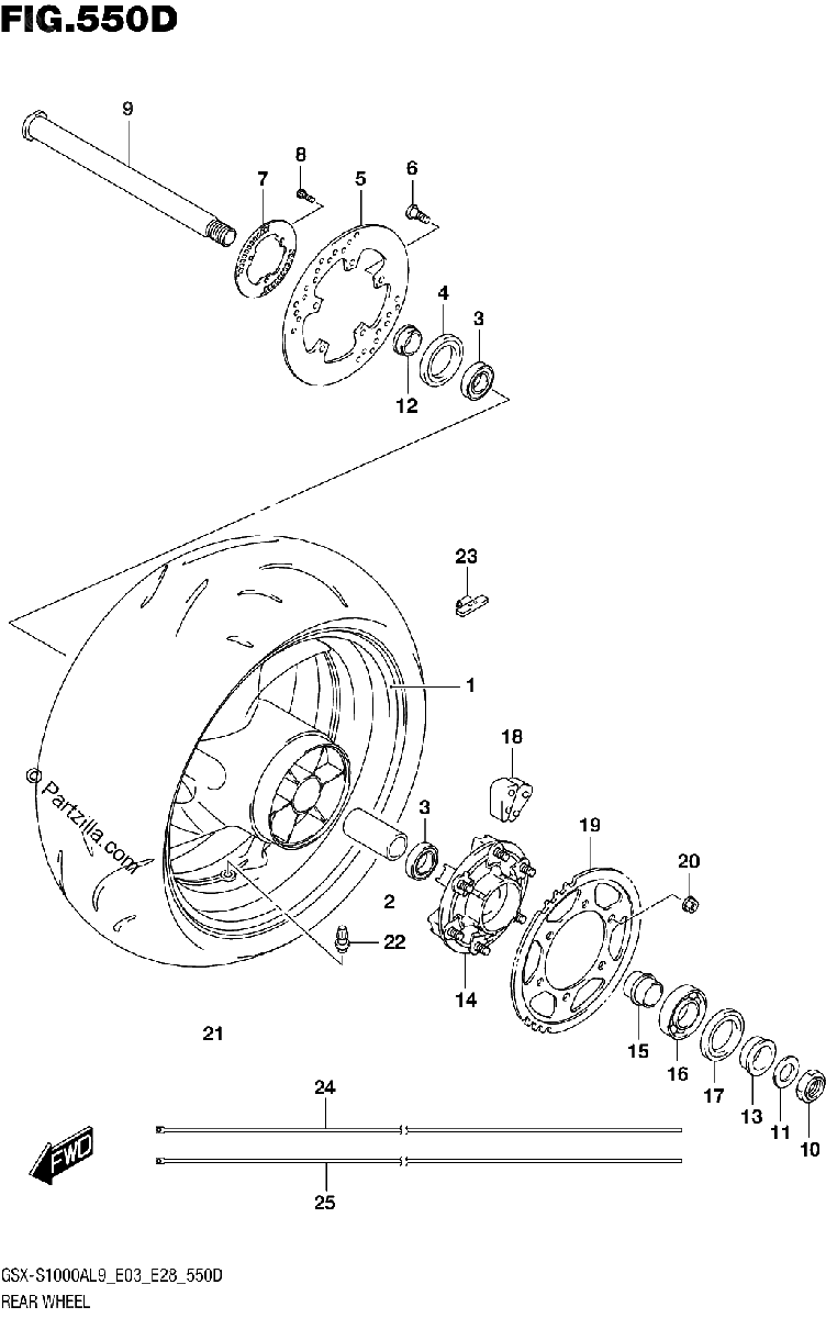 Diagrama de 550D REAR WHEEL GSX S1000YAL9 E03