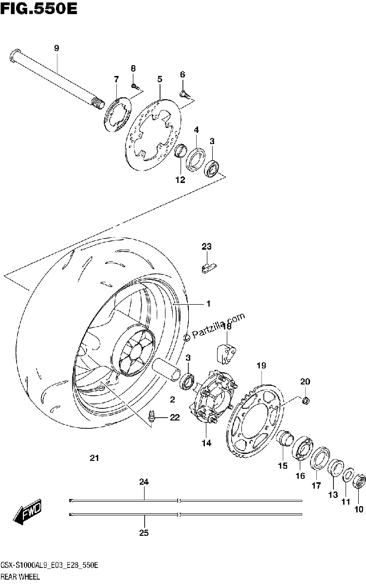 Diagrama de 550E REAR WHEEL GSX S1000YAL9 E28