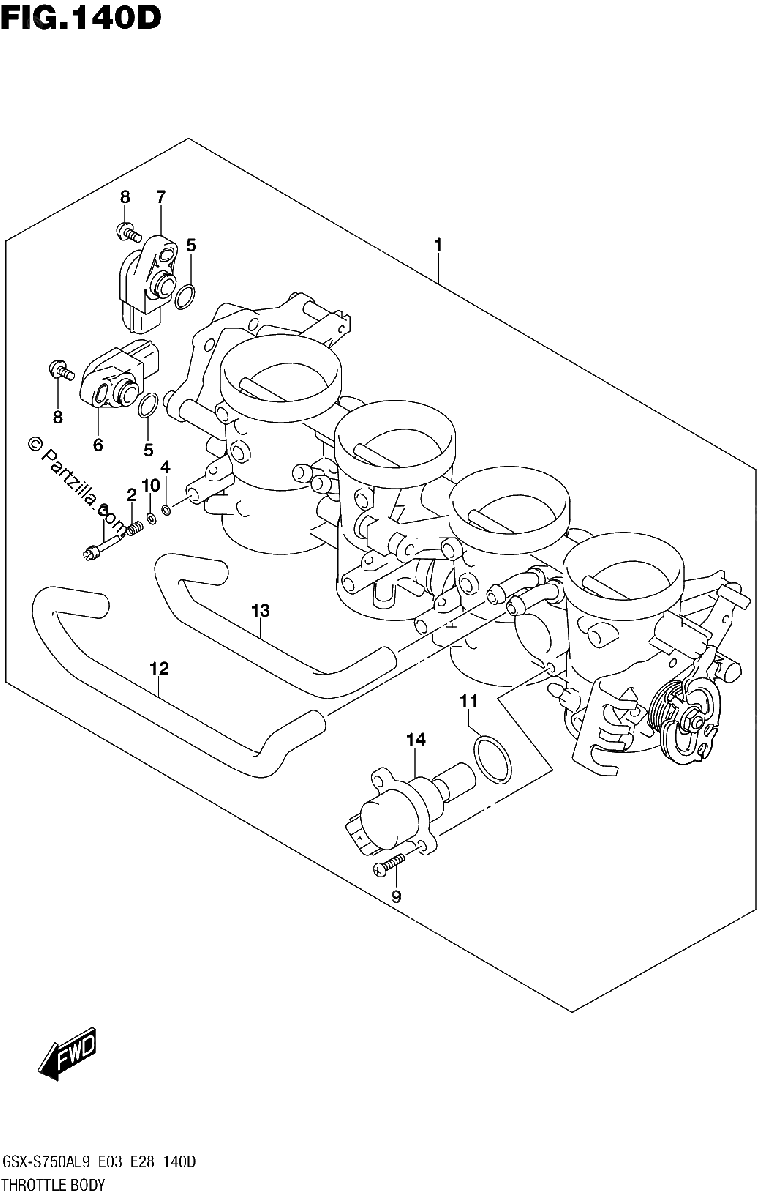 Diagrama de 140D THROTTLE BODY GSX S750YAL9 E28