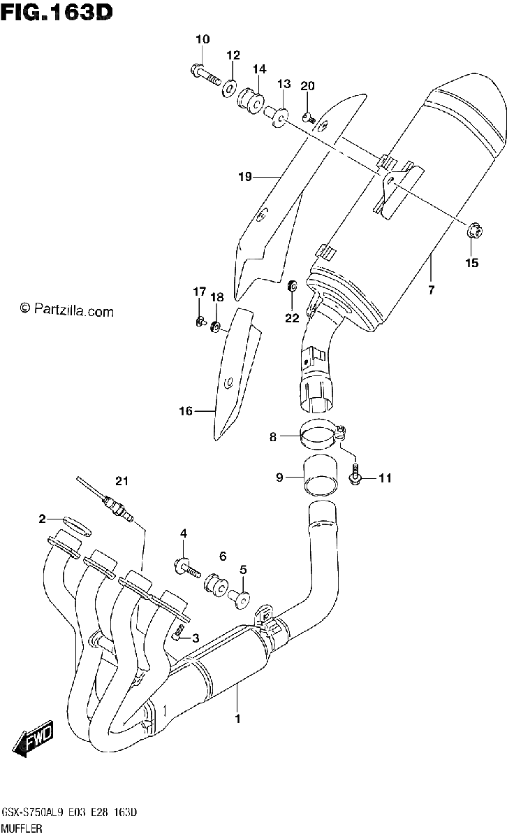 Diagrama de 163D MUFFLER GSX S750YAL9 E28