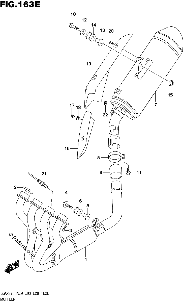 Diagrama de 163E MUFFLER GSX S750YAL9 E33