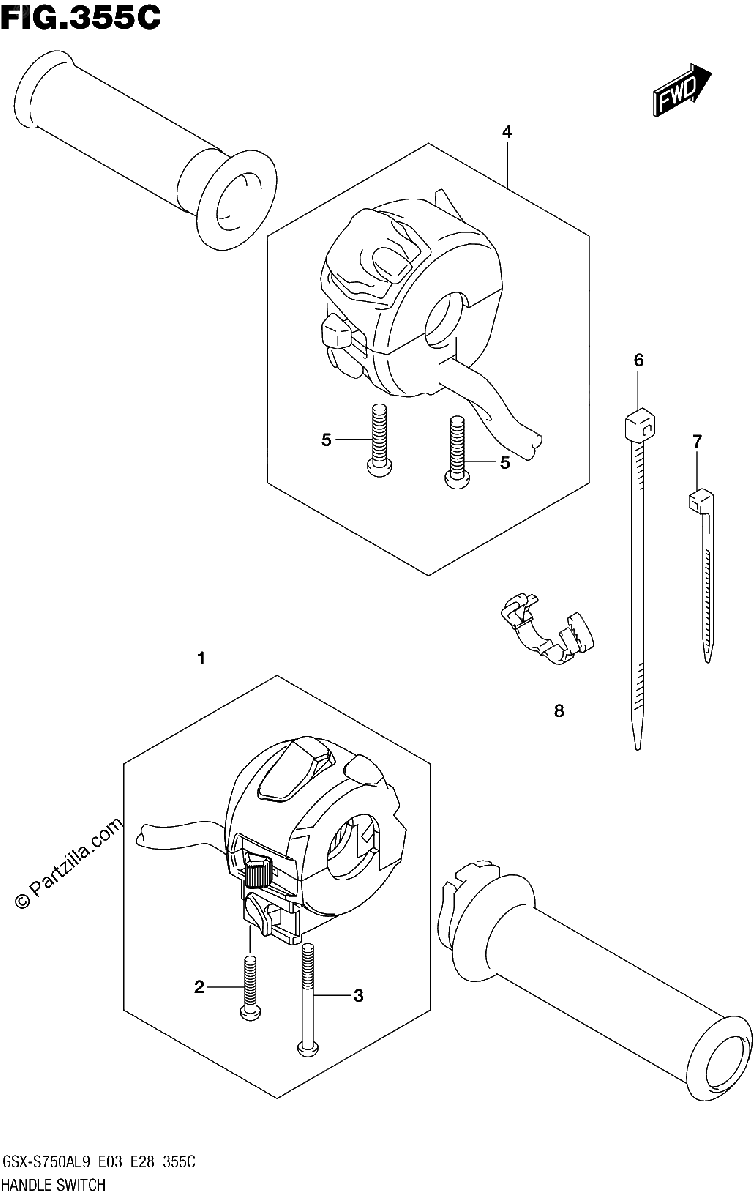 Diagrama de 355C HANDLE SWITCH GSX S750AL9 E28