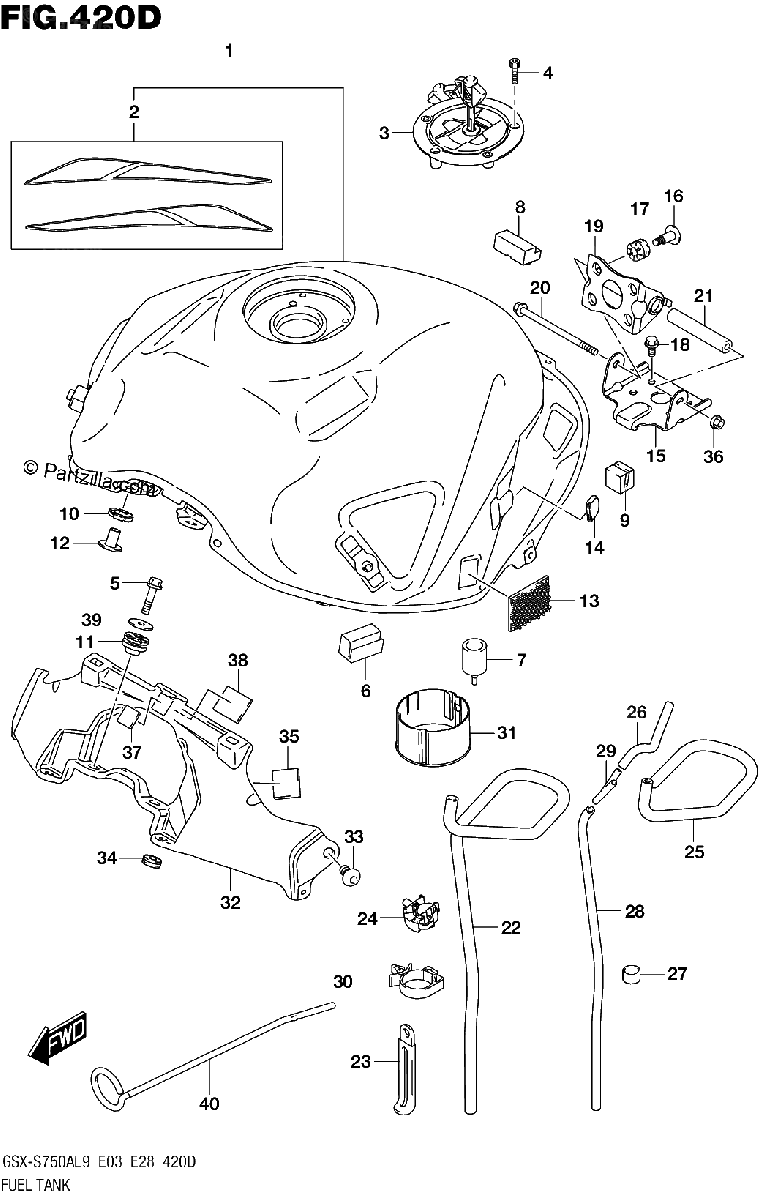 Diagrama de 420D FUEL TANK GSX S750YAL9 E28