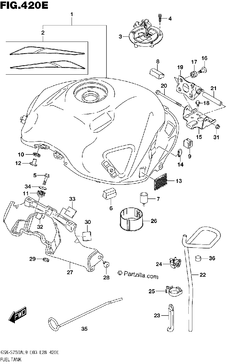 Diagrama de 420E FUEL TANK GSX S750YAL9 E33
