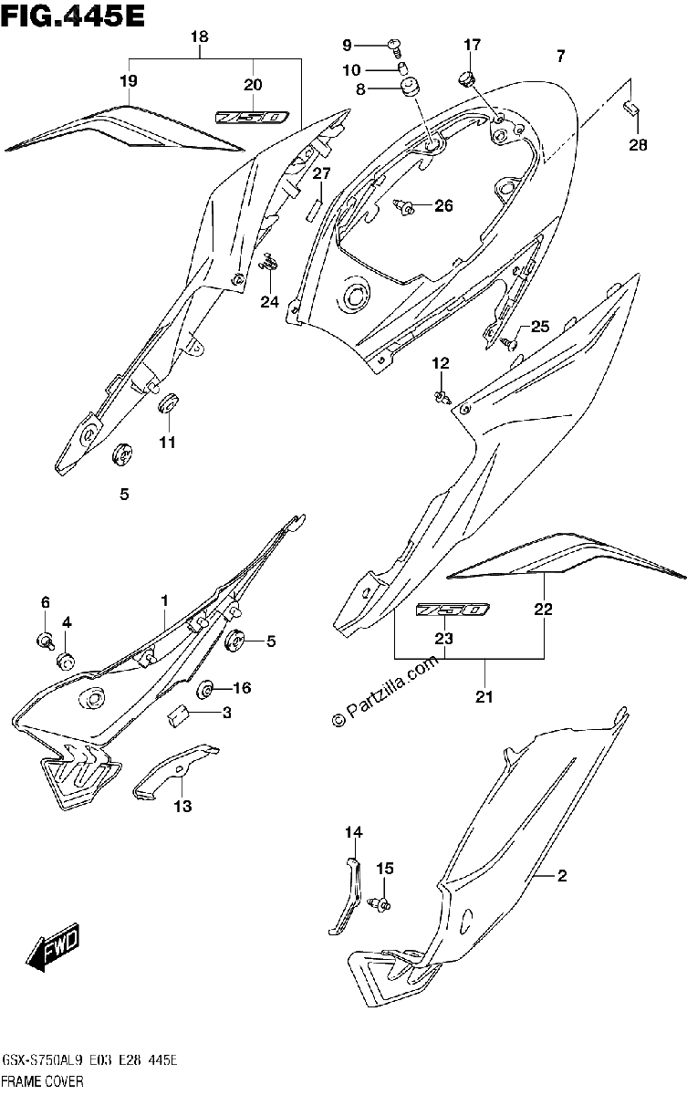 Diagrama de 445E FRAME COVER GSX S750YAL9 E33