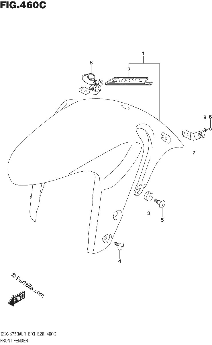 Diagrama de 460C FRONT FENDER GSX S750AL9 E28