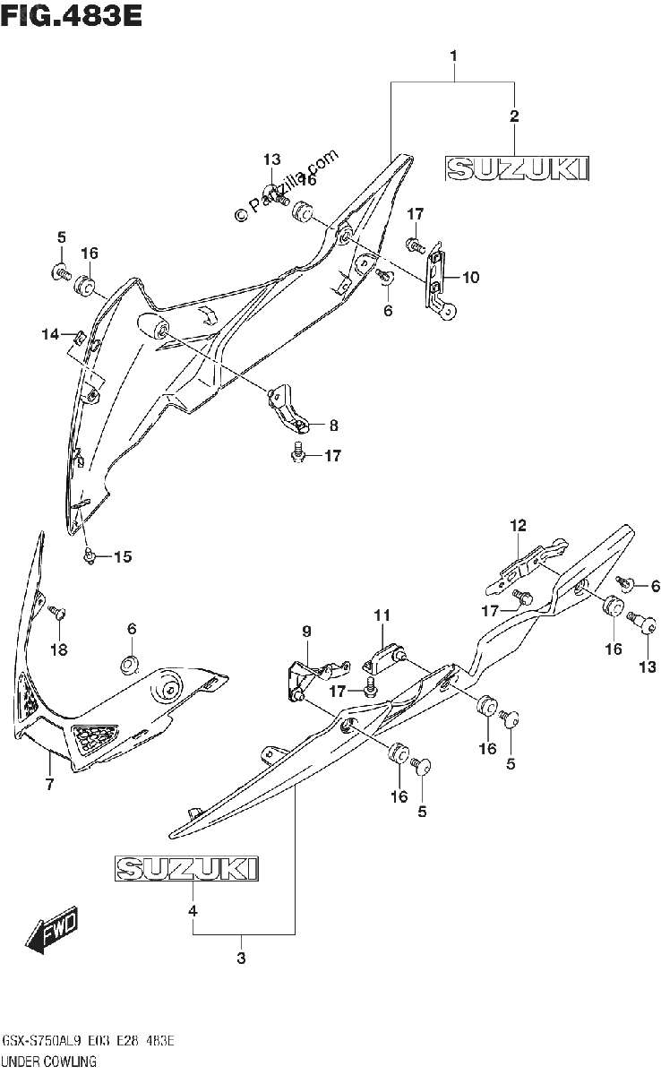Diagrama de 483E UNDER COWLING GSX S750YAL9 E33