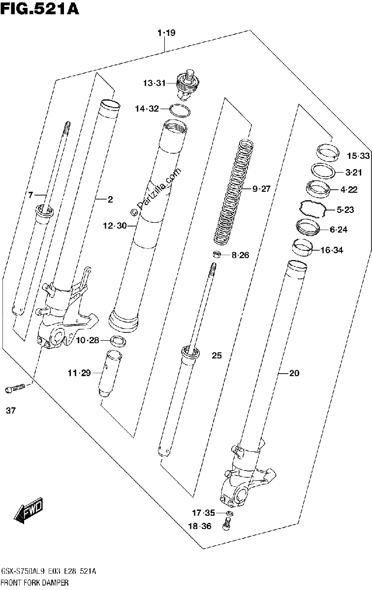 Diagrama de 521A FRONT FORK DAMPER
