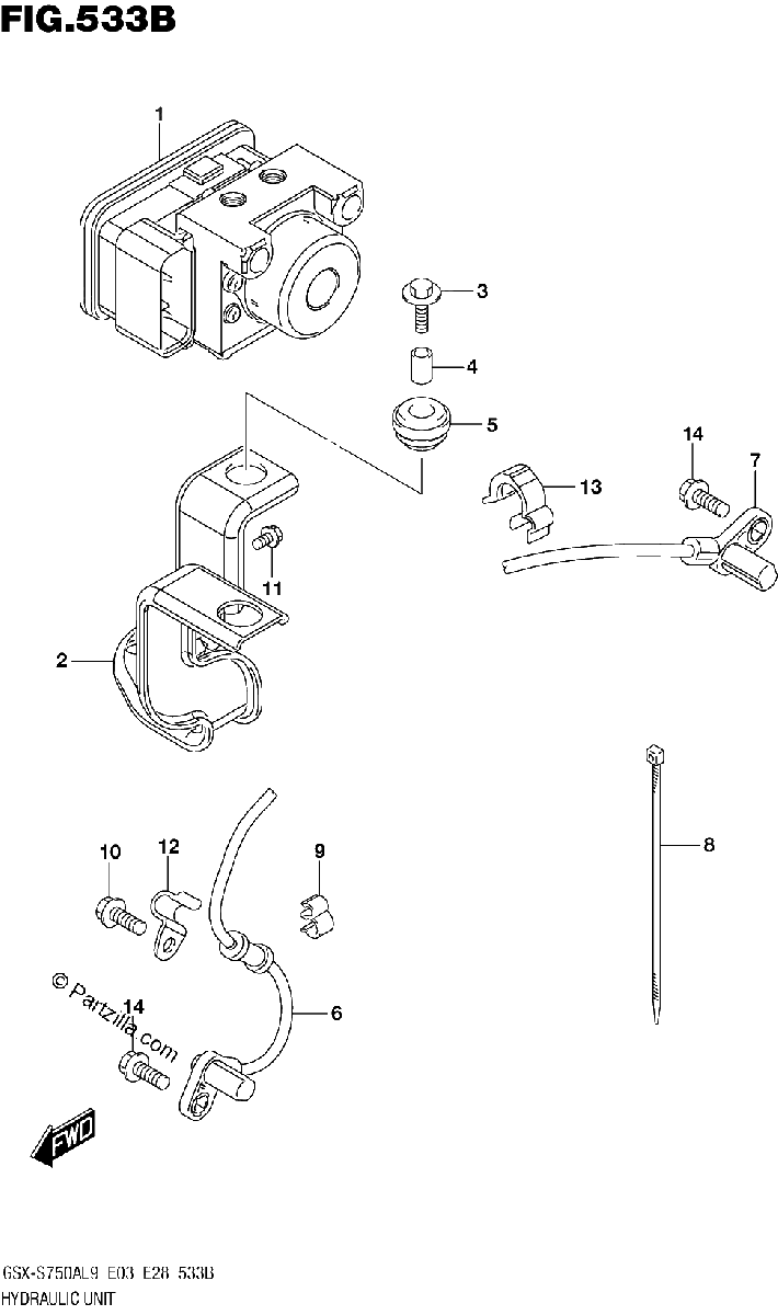 Diagrama de 533B HYDRAULIC UNIT GSX S750YAL9 E28