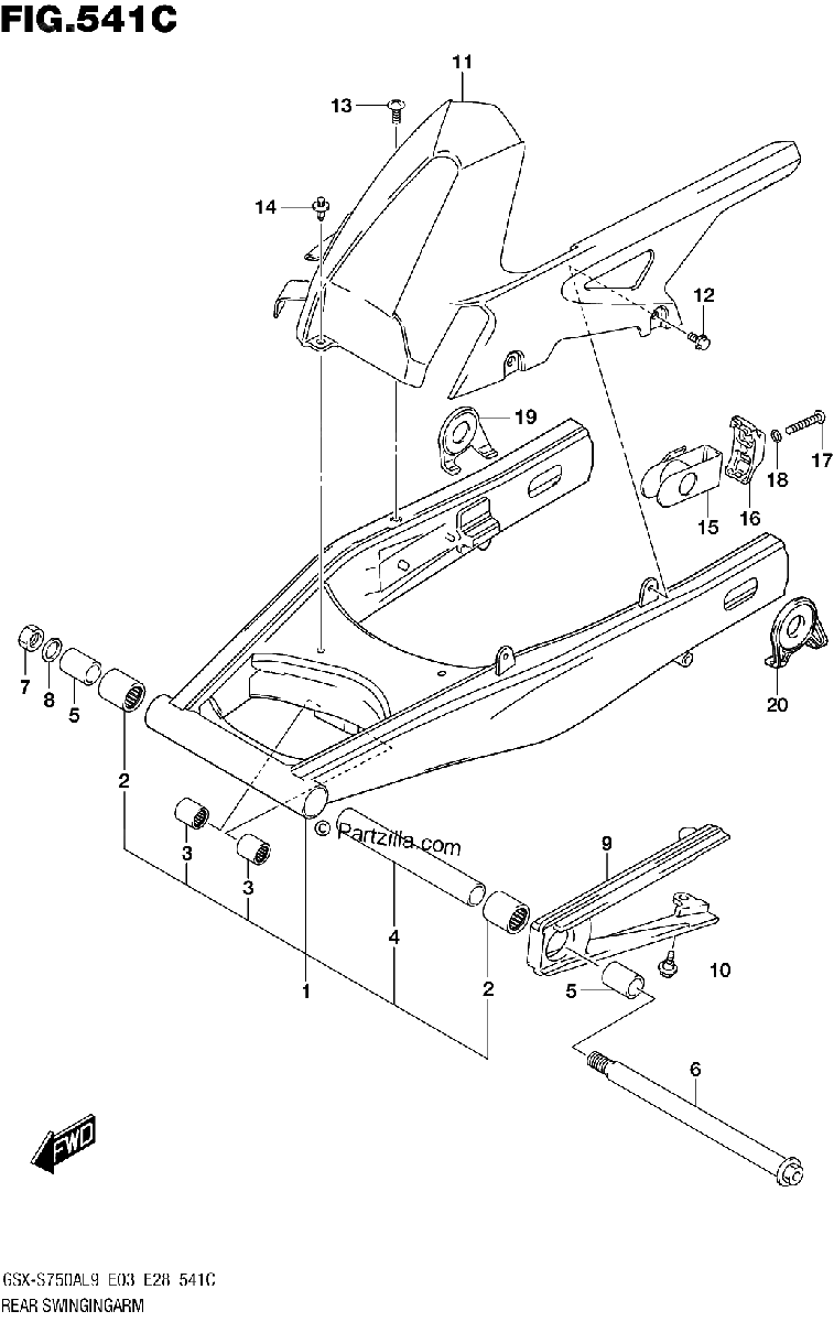 Diagrama de 541C REAR SWINGINGARM GSX S750AL9 E28