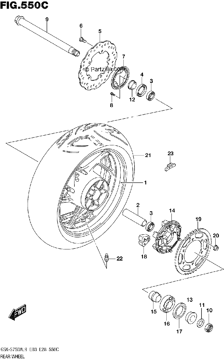 Diagrama de 550C REAR WHEEL GSX S750AL9 E28