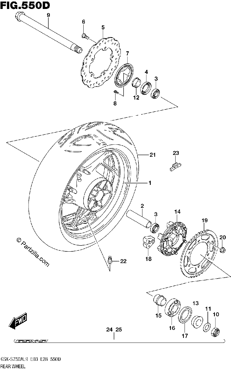 Diagrama de 550D REAR WHEEL GSX S750YAL9 E28