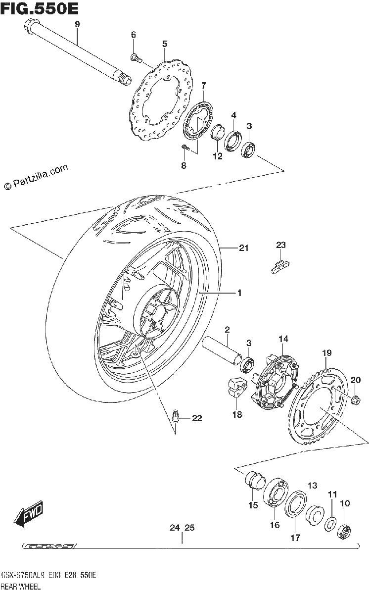 Diagrama de 550E REAR WHEEL GSX S750YAL9 E33