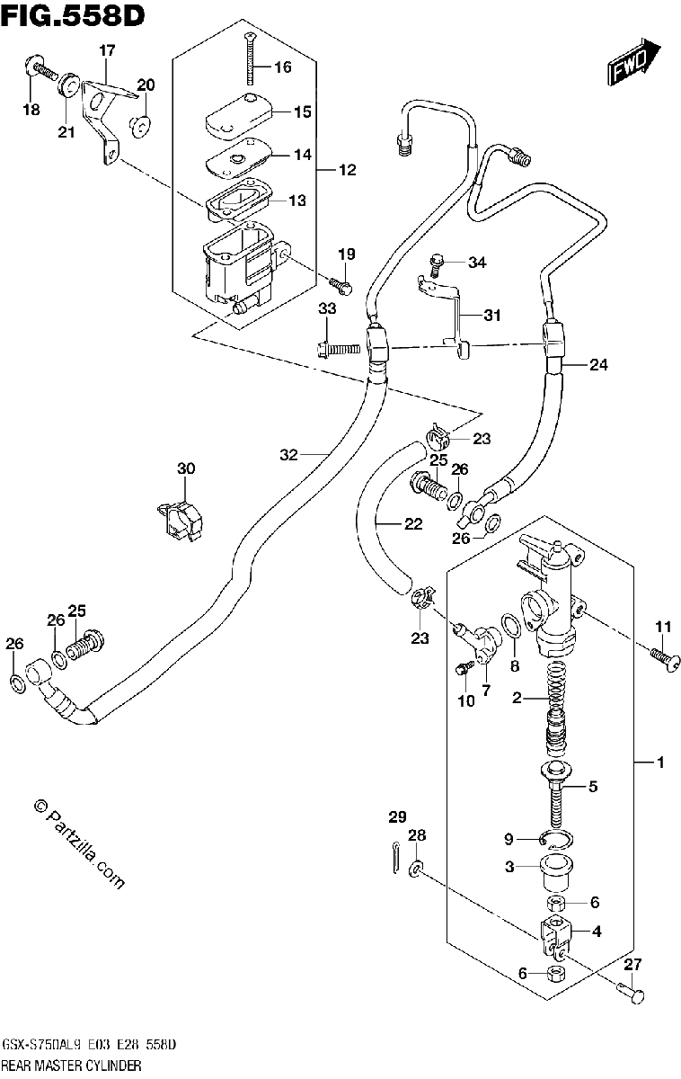 Diagrama de 558D REAR MASTER CYLINDER GSX S750YAL9 E28
