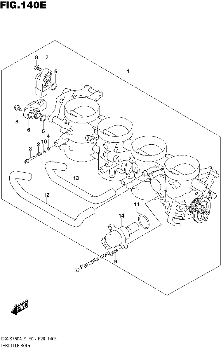 Diagrama de 140E THROTTLE BODY GSX S750YAL9 E33
