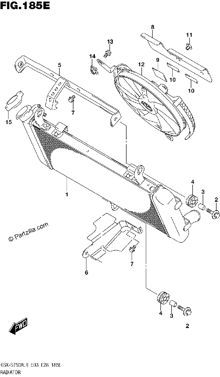 Diagrama de 185E RADIATOR GSX S750YAL9 E33