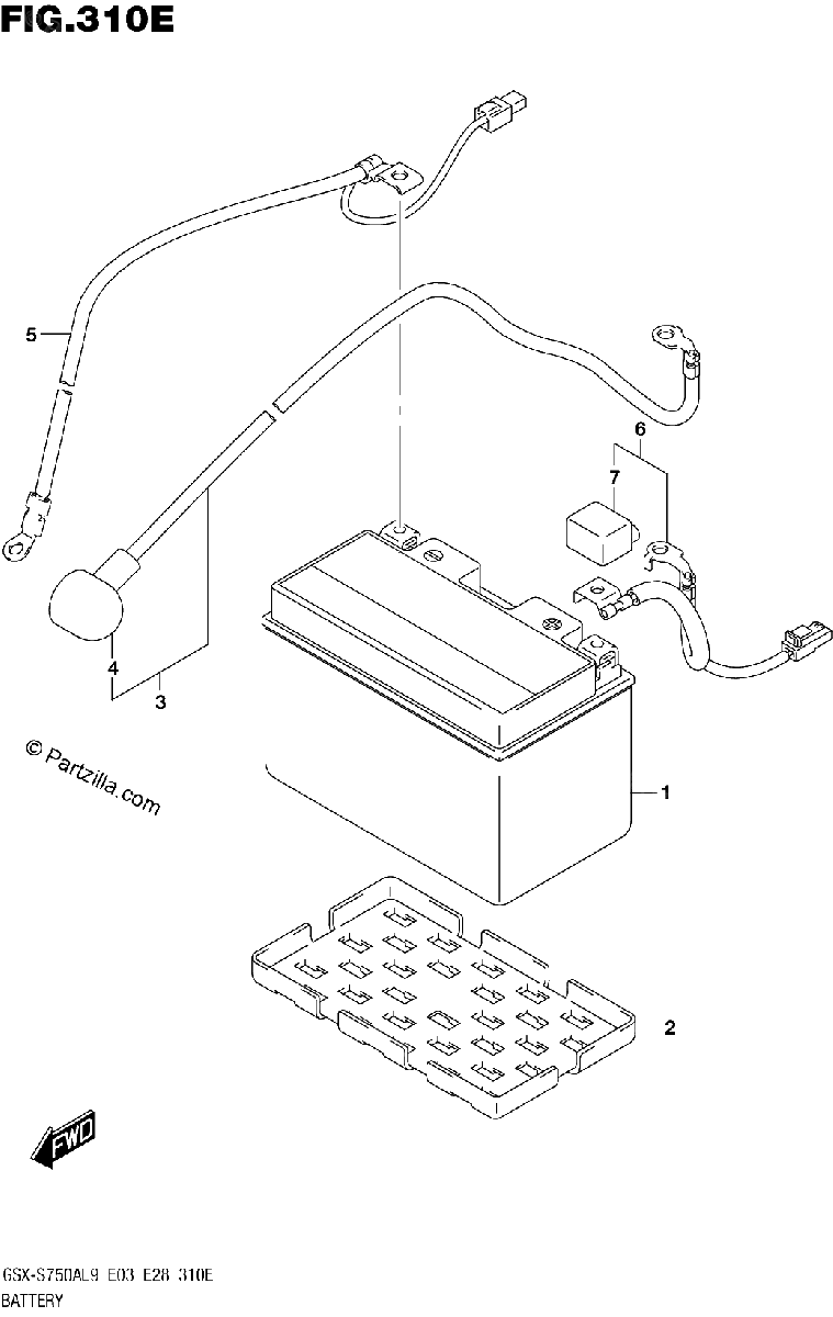 Diagrama de 310E BATTERY GSX S750YAL9 E33