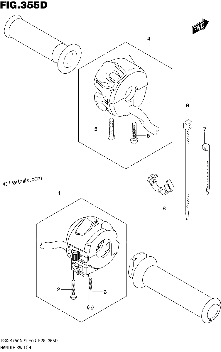 Diagrama de 355D HANDLE SWITCH GSX S750YAL9 E28